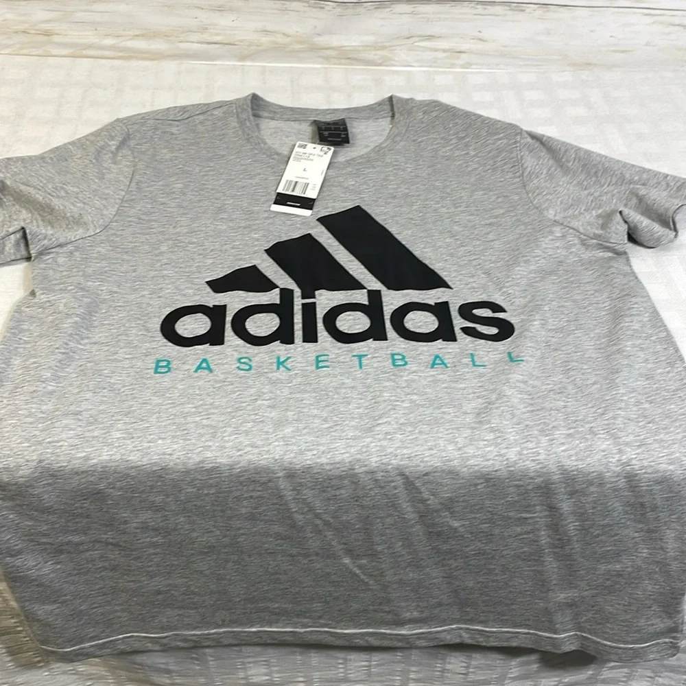 NWT! Adidas Climalite Basketball Gray Black Spellout T-Shirt Large Short Sleeves